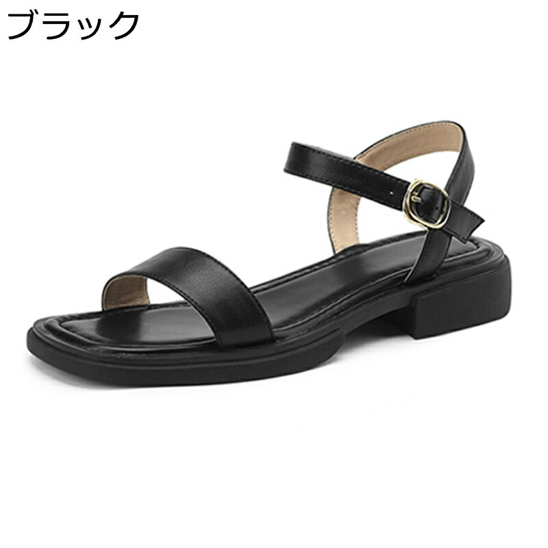 大きいサイズ レザーサンダル レトロ 光沢感 レディース 厚底 ビーチサンダル 本革 ビーサン チャンキーヒール 革靴 ローヒール 夏 スクエアトゥ ソフトボトム フランス風 日常 走れる 美脚