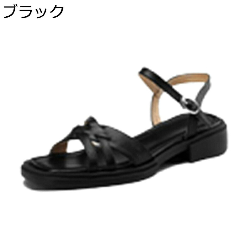 気が大きい大きさ なめし革サンダル クロスストラップ レトロ 厚底 サンダル レディース 永遠の都 本革 夏 革靴 置き目踵 太踵 スクエアトゥ フランス共和国風 歩き分かりやすい 普段履き ホンブルグ帽 周遊