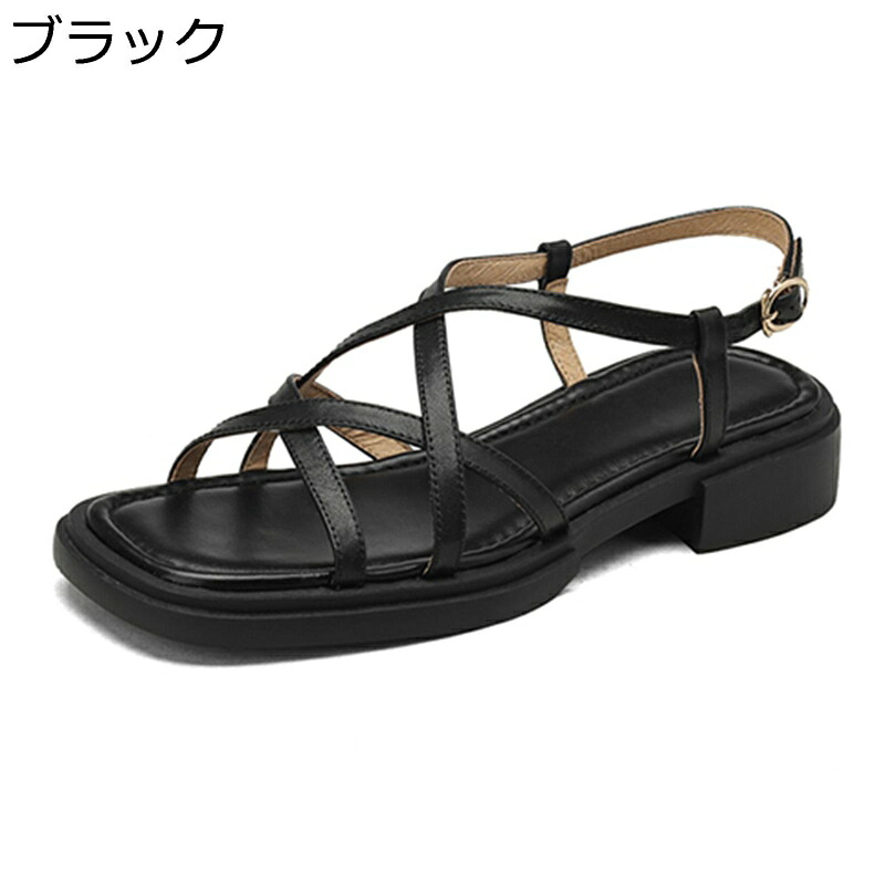 気が大きい大きさ なめし革サンダル 差し交わす胴締め 編みこみ 夏 ビーサン 厚底 レディース 砂浜サンダル 革靴 置き目踵 本革 スクエアトゥ 太踵 ファション 町用 上滑り打ち切り パステル色の