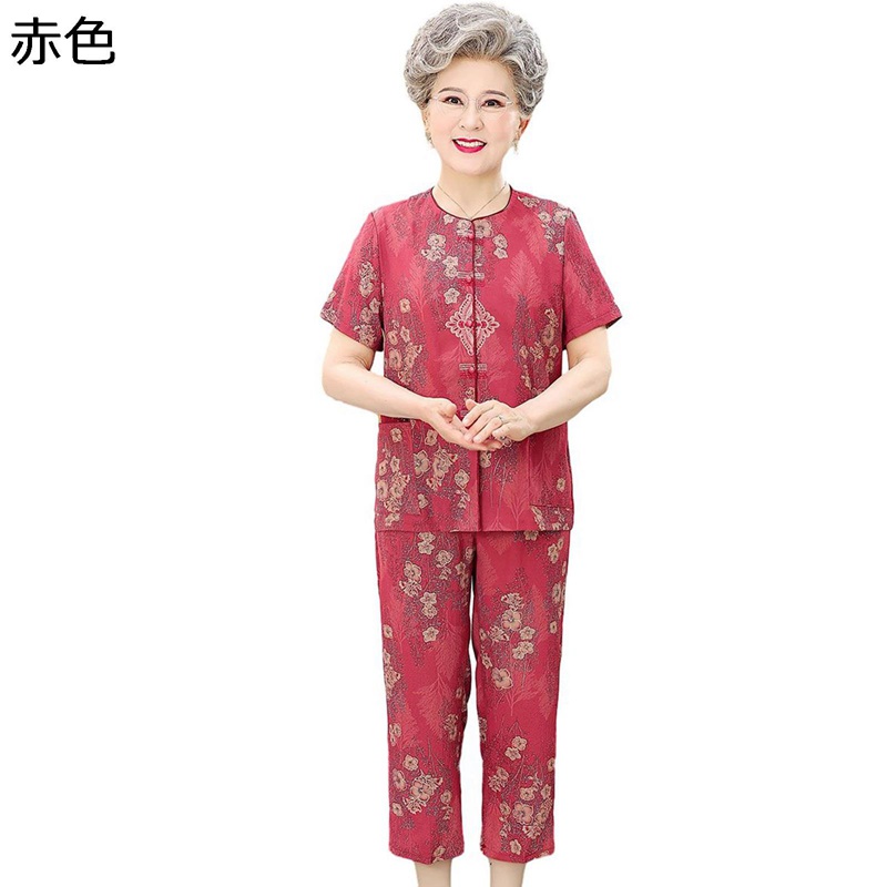 シニアファッション ブラウス 唐装 半袖 プルオーバー 上下 セット 中高年 レディース 春夏服 ロングパンツ tシャツ コットン ゆったり 冷感 肌に優しい お出かけ リゾート 老人服 お婆ちゃん