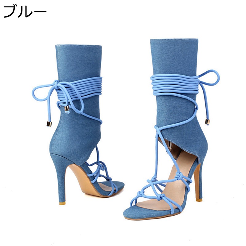 サマーブーツ ハイヒール レディース ストラップサンダル 短靴 ファッションサンダル 美脚 夏 欧米風 個性的 10.5cm細ヒール 身長アップ ブーサン お見合い パーティー バー 大きいサイズ