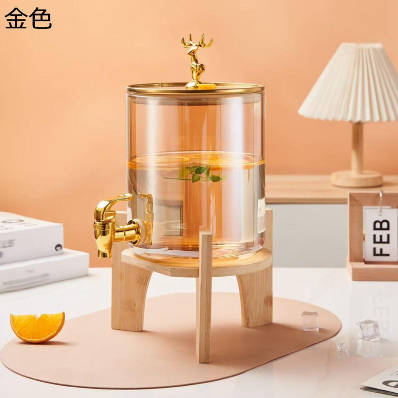 ドリンクサーバー ガラスピッチャー 冷水筒 お茶ポット 2.6L大容量 ドリンクディスペンサー 広口 蛇口付き 耐冷 耐熱 飲料収納 貯蔵タンク 茶こし付 ジュース サイダー レモネード バー レストラン クラブ