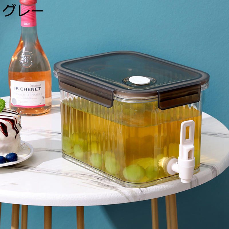 ドリンクディスペンサー ドリンクサーバー 3.5L ピッチャー 冷蔵庫タンク 麦茶ポット 耐冷 蛇口付き ウォータージャグ ガラスポット サイダー フルーツティー 飲料収納瓶 レストラン クラブ 保存容器