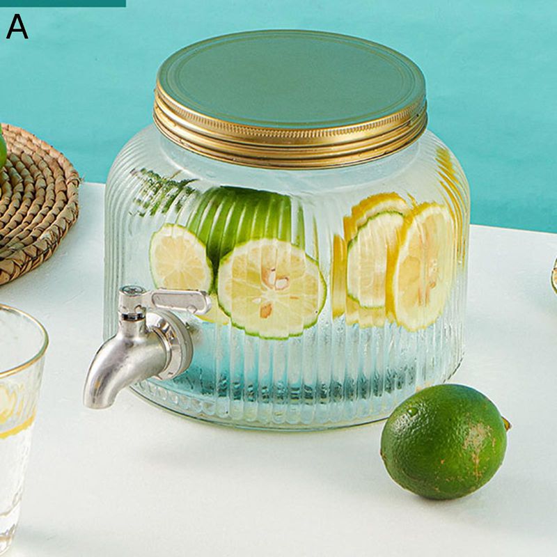 ガラスポット ドリンクサーバー 貯蔵タンク 2.8/3.5L 広口 丸型 蛇口付きピッチャー 飲料ポット 冷水筒 ディスペンサー クリア 保存瓶 洗いやすい サイダー 果実酒 麦茶ポット 密閉缶 家庭用 飲食店