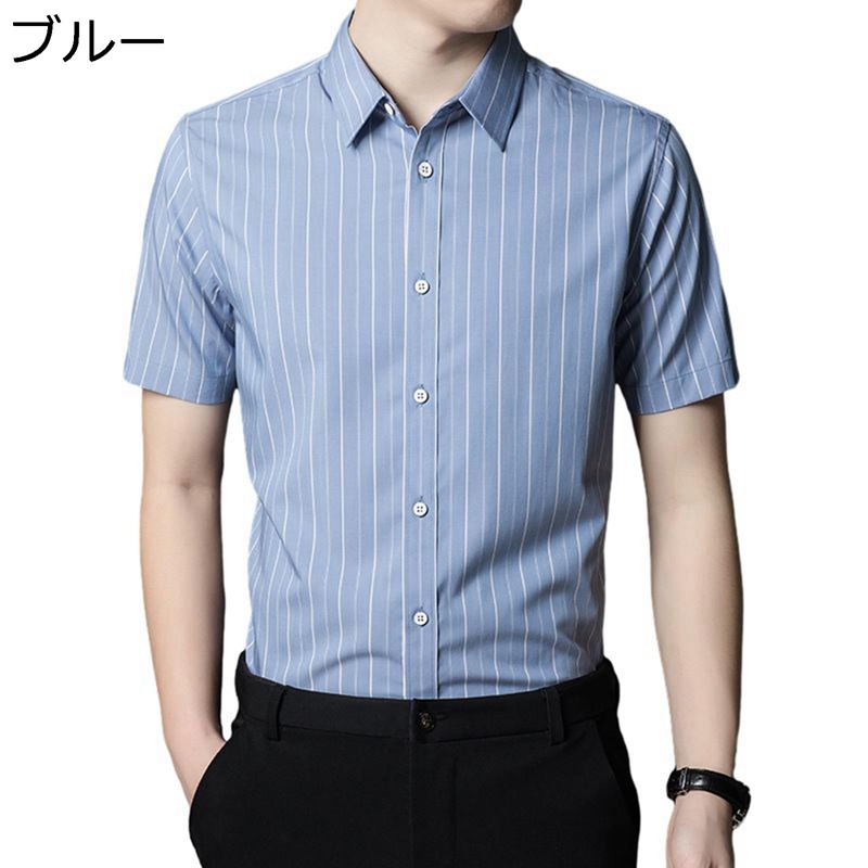 ストライプシャツ メンズ 夏 シンプル 半袖 ワイシャツ 薄手 開衿 軽い トップス カジュアル ビジネス カーディガン 柔らかい 速乾 通気 ファッション 日常 通勤