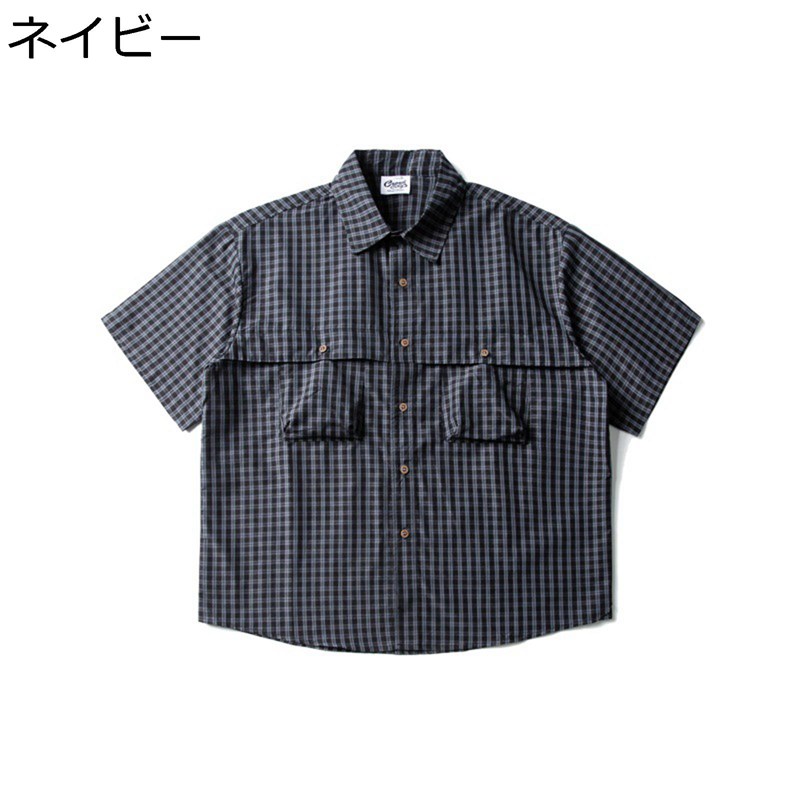カジュアルシャツ 半袖 メンズ 作業服 ワークシャツ チェック柄 ポケット付き ゆったり 上着 開衿 カーディガン 軽量 アウトドア ストリート系 大きいサイズ 通気 おしゃれ 夏