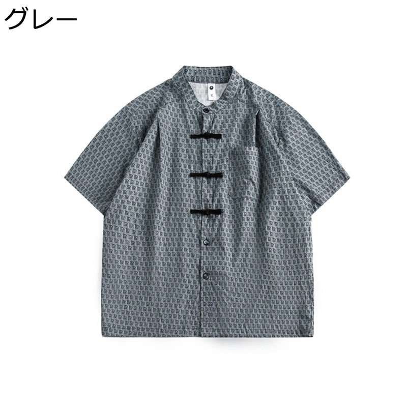 チャイナシャツ メンズ 半袖 夏 レトロ エスニック 立ち襟 ゆったり 薄手 上着 カジュアル チャイナボタン 中国風 大きいサイズ カーディガン ファッション ストリート系