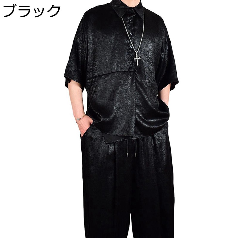 メンズ 半袖シャツ 夏 ダークファッション ゆったり 折り襟 トップス 個性 ストリート系 ゆったり カッコイイ カジュアルシャツ おしゃれ