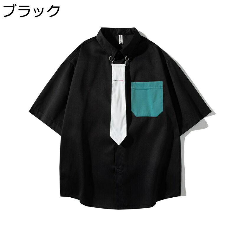 半袖シャツ ネクタイ付き メンズ カジュアル 男女兼用 トップス 開衿 軽量 ストリート オフィス アウトドア 速乾 通気性 ファッション 日常 アウトドア 通勤 通学 夏服