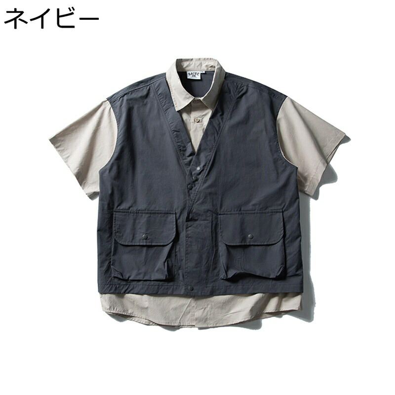 アウトドア 細工物プルオーバー 半袖 メンズ 御役目服 表どおり 厚地の外套 開襟 ライトアウター 軽さ 心地好い かっこいい 綿 好いたらしい もの柔らか 吸汗 通気性 オシャレ 通学通い 普段着 夏
