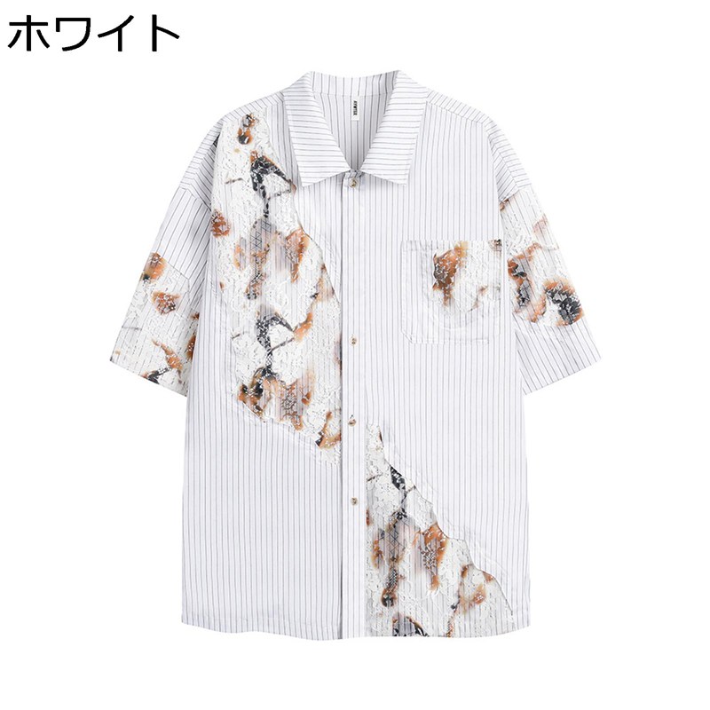 メンズ 半袖 心地好いプルオーバー 夏服 縞模様 花柄 ユニ一発やる ゆったり 折り襟 厚地の外套 商行為 吸汗速乾 通気性 馬鹿でかい大きさ 個人的特徴 オシャレ 日常 表どおり 通い 通学