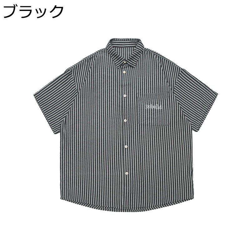 ストライプシャツ 半袖 メンズ カジュアル 薄手 ライトアウター 開衿 アウトドア オフィス 男性用 ゆったり トップス 通気速乾 大きいサイズ ワークシャツ 通勤 原宿系 夏
