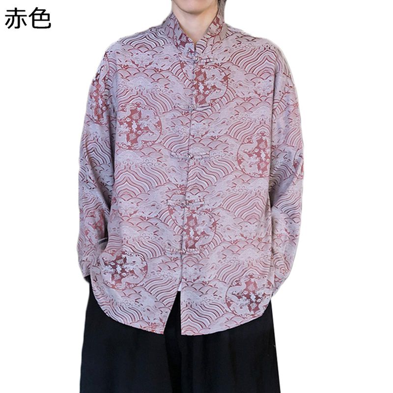 メンズ 龍柄 チャイナシャツ 唐装 漢服 カジュアル 長袖 スタンドカラー チャイナボタン ゆったり おしゃれ プリント 大きいサイズ トップス アウター 春秋 夏服 青年 お出掛け 通勤 通学