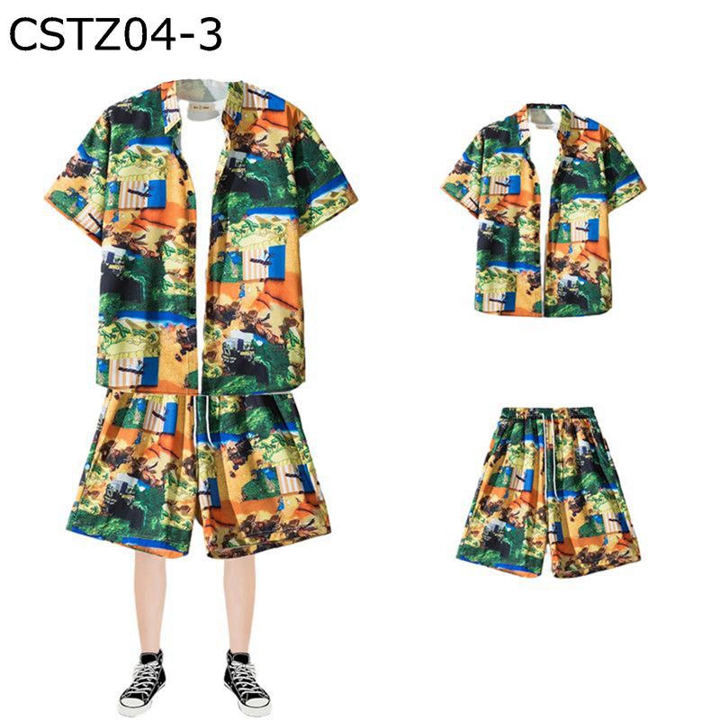 2点セット アロハシャツ ビーチシャツ メンズ 半袖 短パン 上下セット ショートパンツ ゴムウェスト 夏 春秋着 快適 耐久 着心地 とろみ カッコいい オシャレ 男性 父 プレゼント 部屋着 ビーチ ダンス 散?