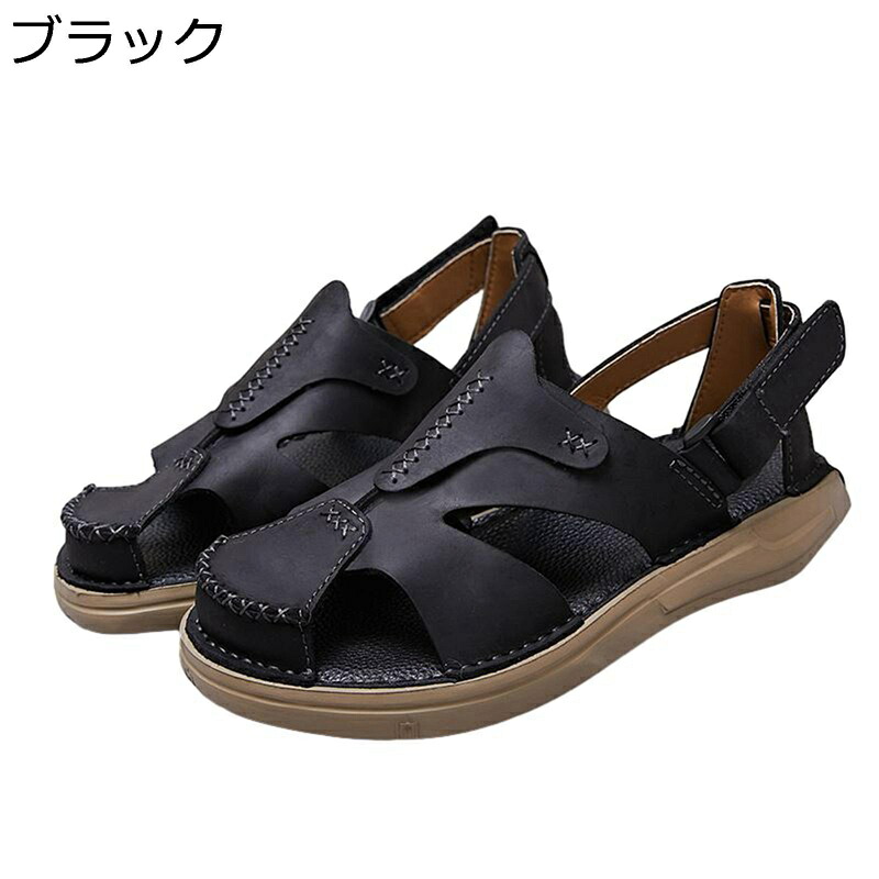 グラディエーターサンダル 本革 ビーチサンダル ベルクロ メンズ コンフォート 夏用 ローマ風 厚底 軽量 速乾 静音 滑らない ビーサン 父へ 彼氏 普段履き お出かけ 室外室内兼用 自宅用