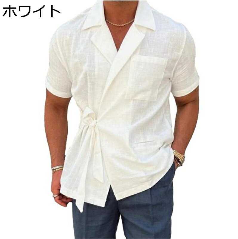 カーディガン メンズ 夏服 半袖 リネン ストリート系 カジュアル 通気性 無地 胸ポケット付き シャツ ゆったり シンプル ファッション 上着 アウター オフィス 普段着 スポーツ 日常着用