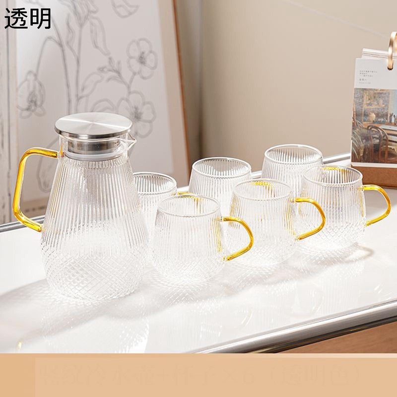 麦茶ポット 冷水筒 電気冷蔵庫ポット 縞模様柄 瑠璃水さし 耐熱瑠璃 1.5L 大静電容量 直火相応う 熱湯可 2wayろ波器 ドリンク瓶 澄み切った 広口ひな型 花茶 フルーツお茶 身寄り用 お水湯わかし