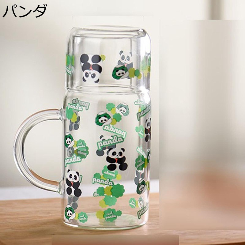 ガラスピッチャー 冷蔵庫ポット かわいいパンダ柄 麦茶ポット 耐熱直火可 ウォーターケトル 水出し ハンドル付き 透明 大容量 冷水筒 洗いやすい 広口 アイスティー フルーツティー 飲料ボトル ギフト 家庭用