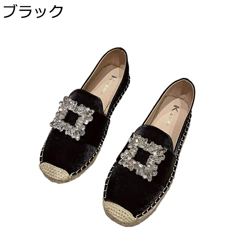 スリッポン レディース パンプス フラットシューズ ダイヤモンド付き エスパドリーユ 疲れにくい 歩きやすい 夏 ぺたんこ コンフォート 滑り止め ウォーキング 室外用 通学