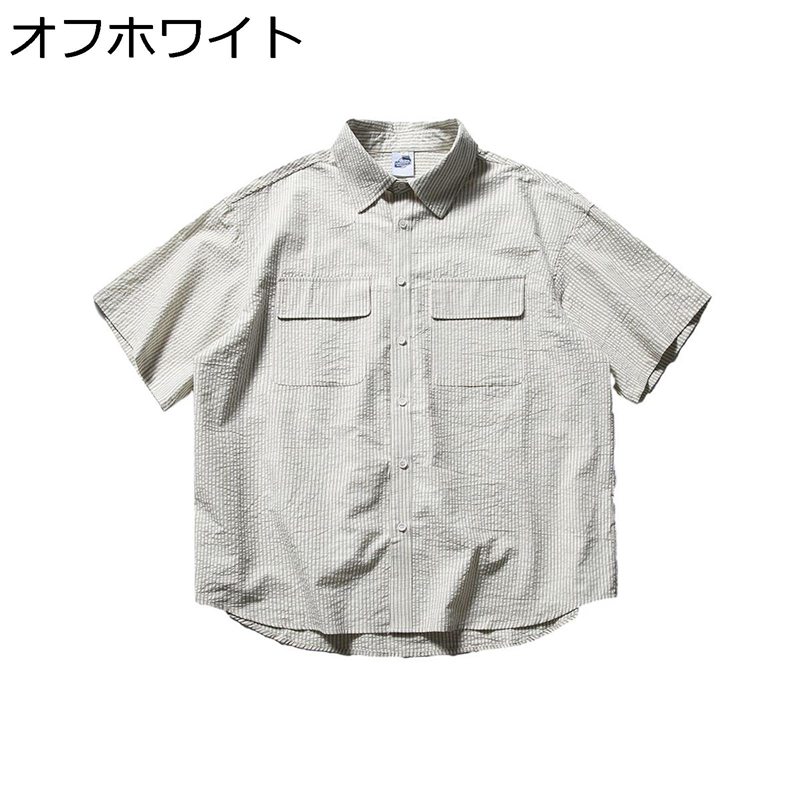 夏服 メンズ レディース プルオーバー 半袖 縞柄 刷り上げる 流行り物 軽さ 通気性 折り襟 表どおり 見目麗しい 開襟プルオーバー カッコイイ ユニ一発やる 普段着 お出掛け 旅する 御役目 通い