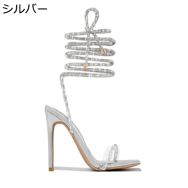 レディース サンダル ハイヒール アンクルストラップ ピンヒール スクエアトゥ グラディエーターサンダル 夏 美脚 フェミニン カジュアル 宴会 パーティー