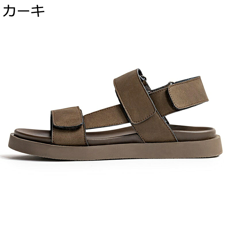 メンズ ビーチサンダル コンフォート 革サンダル カジュアル 厚底 ノースリーブ 通気 耐久性 歩きやすい マジックテープ 履きやすい 大きいサイズ アウトドア ウォーキング 夏 男性用