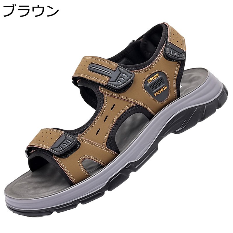 天然牛革 アウトドアサンダル サンダル メンズ マジックテープ 夏 蒸れない アウトドア コンフォート 外履き 通勤 作業 ハイキング トラベル ウォーキング キャンプ 旅行 運転 カジュアル