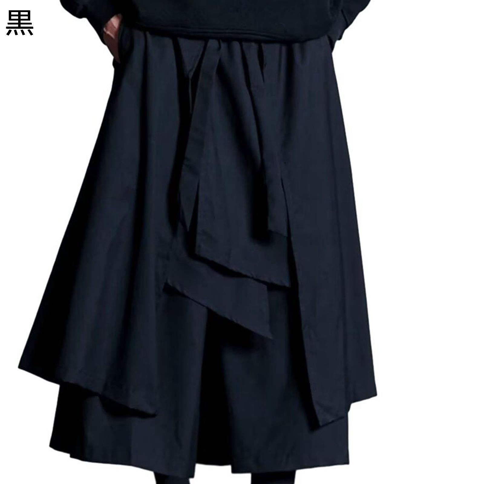 メンズ 袴 ワイドパンツ サルエルパンツ レイヤード ビッグシルエット スカパン アシンメトリー デザイン性 個性的 軽量 男女兼用 大きいサイズ 裾広がり 個性的 トレンド モード系 春 夏 秋