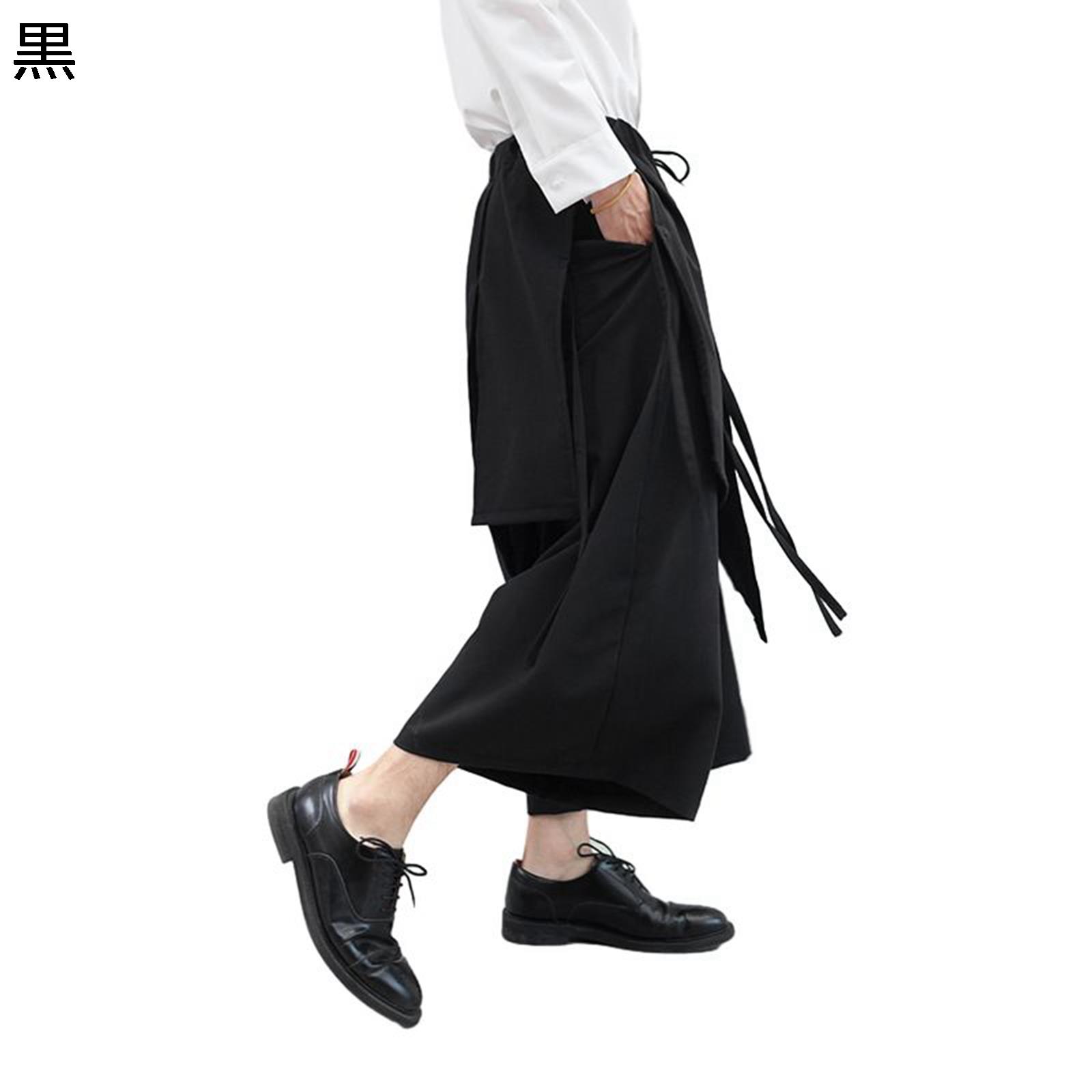 袴 サルエルパンツ メンズ ワイドパンツ ルーズ ガチョウパン 重ね着 アシンメトリー デザイン性 個性的 薄手 男女兼用 大きいサイズ 裾広がり 着回し力 ダンス アジアン オシャレ 春 夏 秋