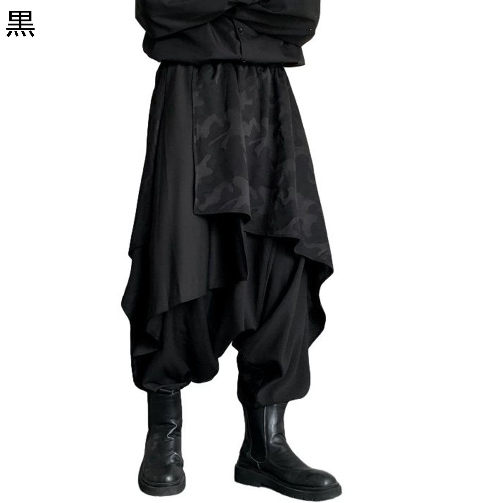 袴パンツ メンズ ワイドボトムズ 変形 ガチョウパンツ パッチワーク サルエルパン ロング丈 ダーク系 ユニセックス 春夏秋服 窮屈感のない 闇系 個性的 病み系 無地 ダンス服 原宿 お出かけ