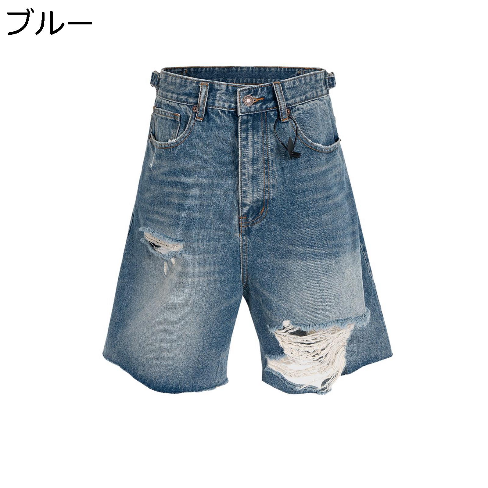 デニムパンツ ハーフパンツ メンズ ジーンズ 短パン 5分丈 だめ加工 夏用 春着 薄手 ひざ下 Gパン ワイド ビンテージ ショートジーンズ カジュアルパンク風 ひざ丈 アメカジ 快適 お洒落 軽量 お出掛け スポーツ