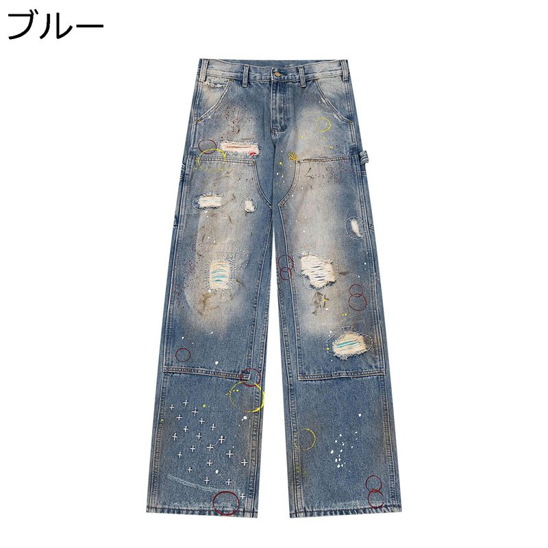 デニムパンツ ワイドパンツ メンズ レディース ダメージ y2k ジーンズ 