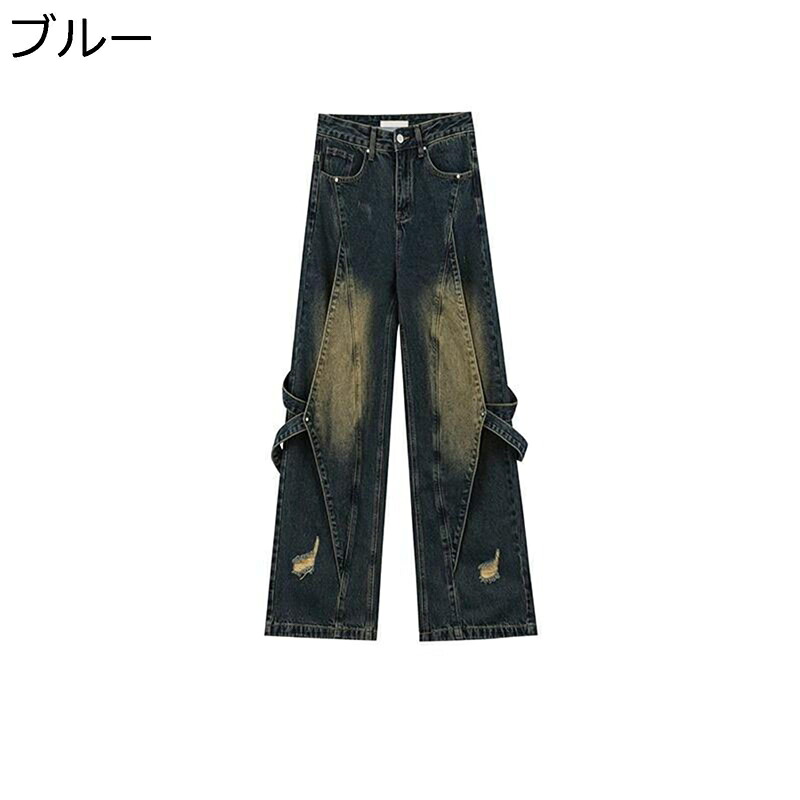 ジーンズ デニムパンツ メンズ ベルト飾り ワイドパンツ ルーズシルエット 長ズボン ヴィンテージ おしゃれ 軽量 やわらかい 甘めのコーデ 純色 春夏秋 カジュアル 日常 普段着 通学通勤