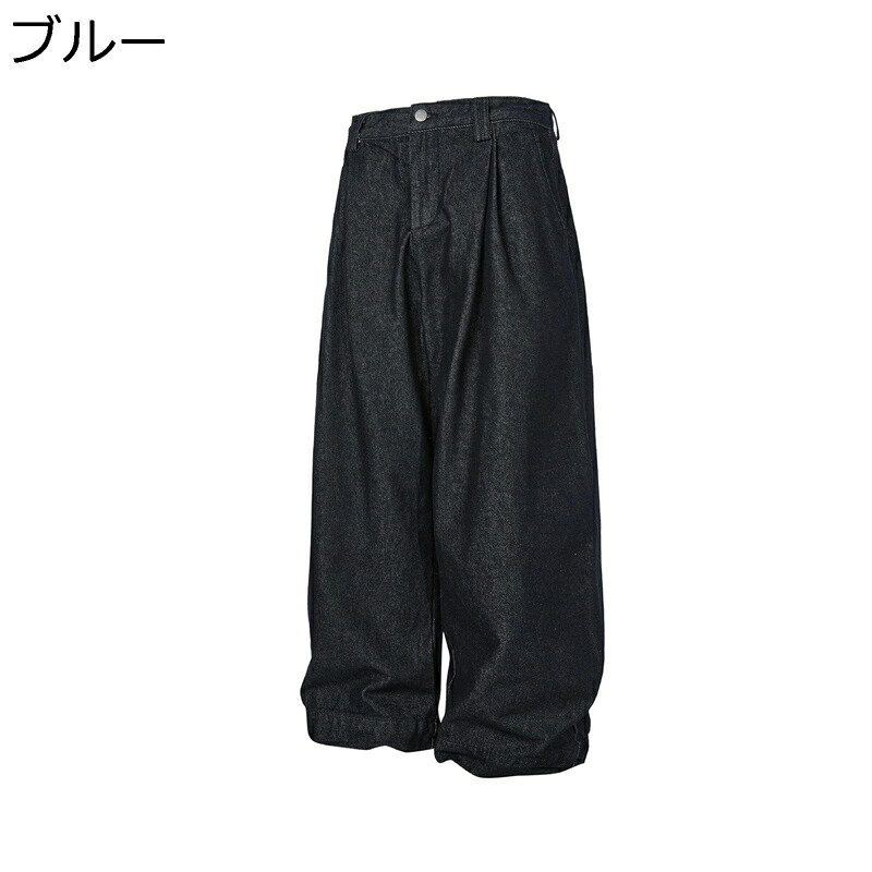 デニムパンツ メンズ ワイドパンツ タック 無地 リラックス カジュアルボトムズ ジーンズ Gパン 耐摩耗 ジーパン ロング丈 日常着 韓国風 INS風 通勤通学 シンプル 春夏秋服 ファッション
