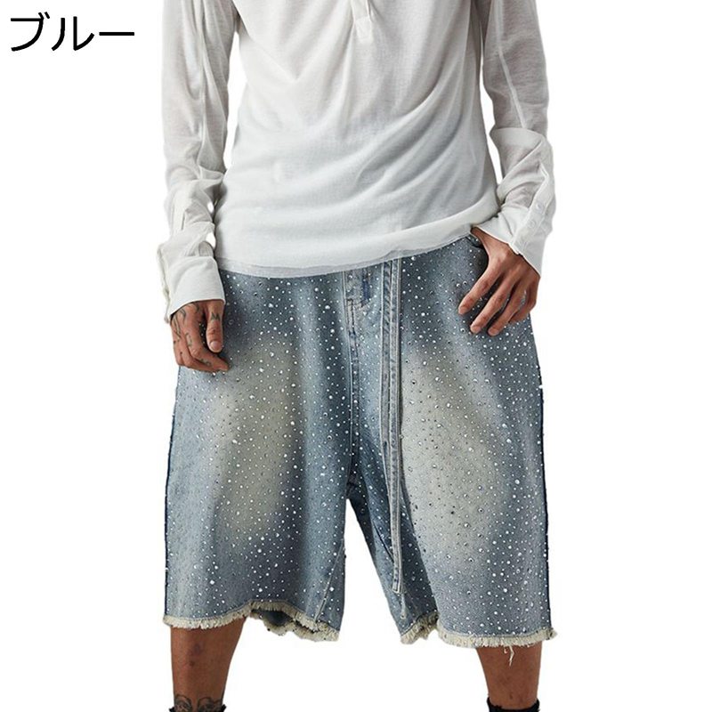 ショートパンツ デニム メンズ ジーンズ スパンコール 個性的 7分丈ジーンズ 短パン 春 夏 ウォッシュ加工 ヒップホップ 派手 原宿系 Gパン 七分丈 ズボン 軽量 通気 吸汗 スポーツ 街着 外出 パーティー｜FUKUOKA ストアサービス