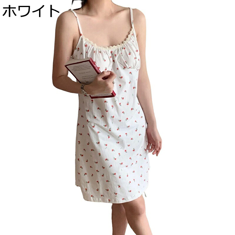 ネグリジェ パジャマ 小花柄 レディース サマー 春着 ノースリーブ かわいい パッド付き ルームウェア 寝間着 セクシー 肌に優しい 吸湿 ゆったり ナイトドレス 可愛い 日系 柔らか部屋着 お休み 外出 お泊まり服