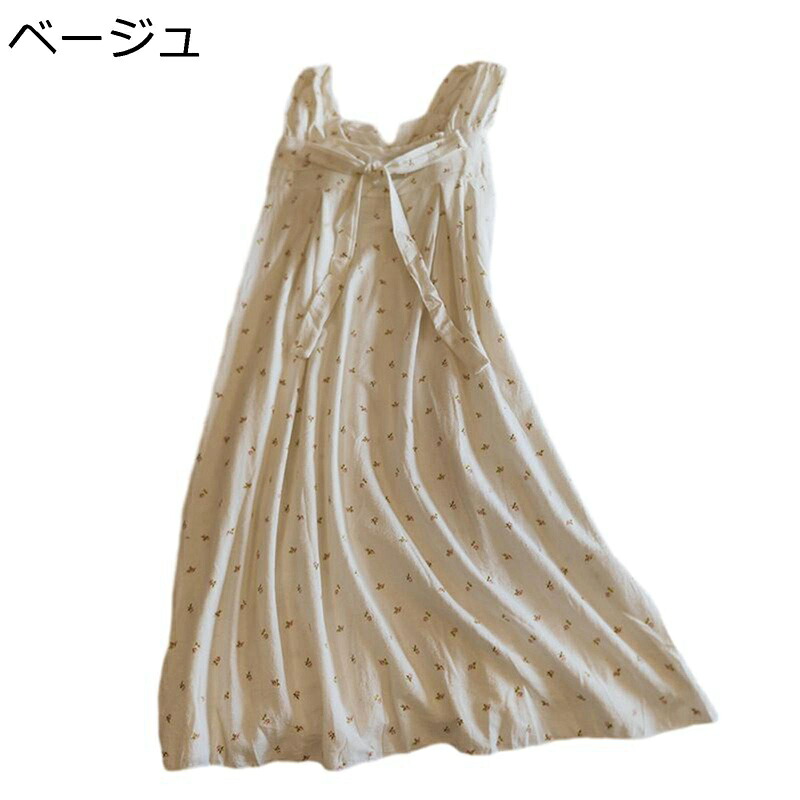 ワンピース パジャマ 綿100% 夏 小花柄 レディース リポン 部屋着 寝巻き お風呂上り ノースリーブ ネグリジェ 可愛い プリンセス エレガント マキシ丈 ロングワンピース ゆったり 薄手 肌触り 快適 昼寝着