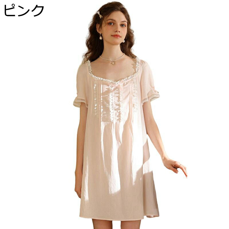 ルームワンピース 夏用 パジャマ レディース 半袖 ネグリジェ コットン 肌触り 快適 家着 寝間着 ショート丈 ワイド 薄手 通気 吸湿 お風呂上り お出掛け 姫系 かわいい 寝やすい