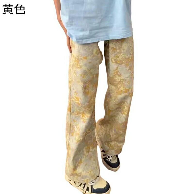 ジーンズ デニムパンツ メンズ レディース 花柄 絞り染柄 ヴィンテージ ワイドパンツ ロング ゆったり オシャレ 柔らか 服と相性が良い 個性的 四季使用 カジュアル ストリート 外出 ダンス