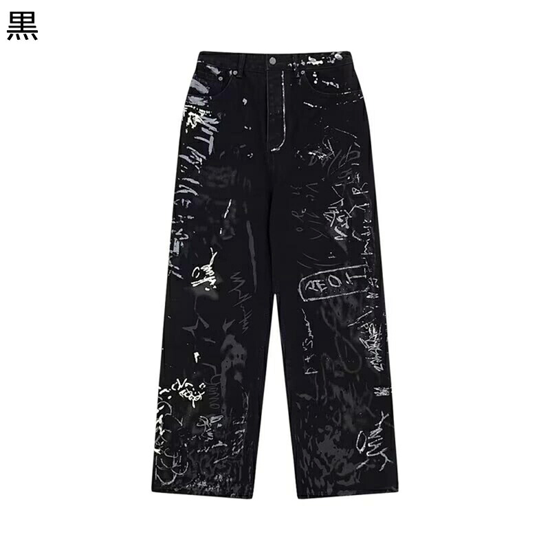 らくがき デニムパンツ カーゴパンツ レディース ジーパン ワイド ストリート系 ヒップホップ ロック ストレート ジーンズ 通年 Gパン 街着 オーバーサイズ トレンド 日常 普段着 通学通勤