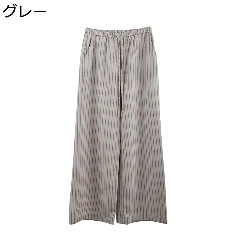 ワイドパンツ レディース ガウチョパンツ ゆったり 涼し気 綿麻 ストライプ柄 ハイウェスト ボトムス マキシ 脚長 大きいサイズ 薄い カジュアル 普段着 オフィス 通勤通学 夏用｜FUKUOKA ストアサービス