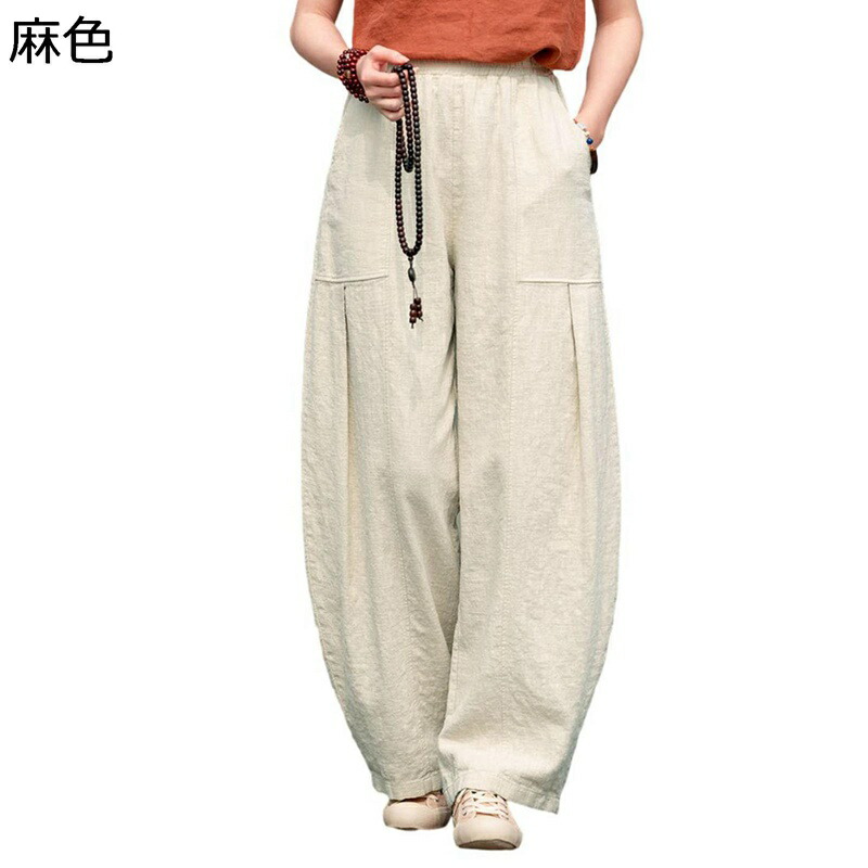 ワイドパンツ リネン ロング丈 サルエルパンツ レディース ハイウェスト 綿麻 ゆったり 大きいサイズ ボトムス 脚長 エスニック ポケット 着痩せ 涼し気 薄い 夏用 20代/30代/40代 普段着