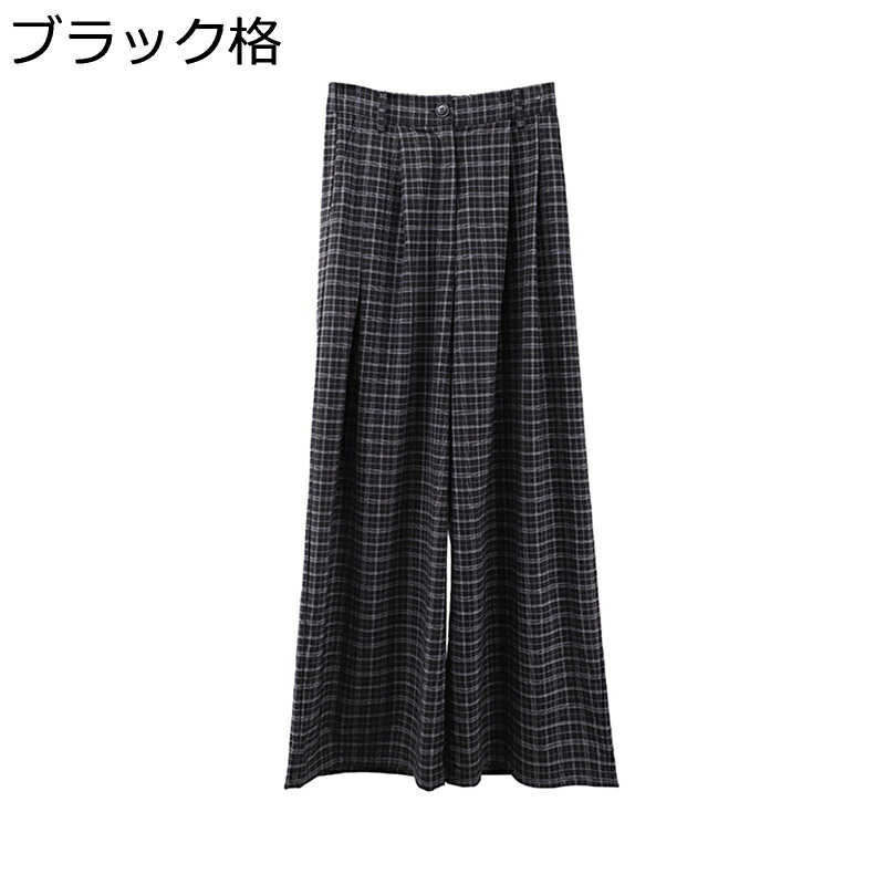 ワイドパンツ ガウチョパンツ ロング丈 レディース チェック柄 ポケット付き 綿麻 ハイウェスト ゆったり お腹スッキリ ボトムス 脚長 着痩せ 接触冷感 薄い 夏秋 旅行 通勤 パーティー