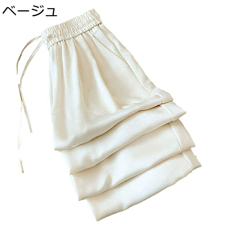 ワイドパンツ レディース 花模様 サテン調 ガウチョパンツ ロング ゆったり 涼し気 綿麻 スカーチョ ウエストゴム ボトムス 美脚 細見え お腹スッキリ 薄い お出掛け 日常 カジュアル 夏秋