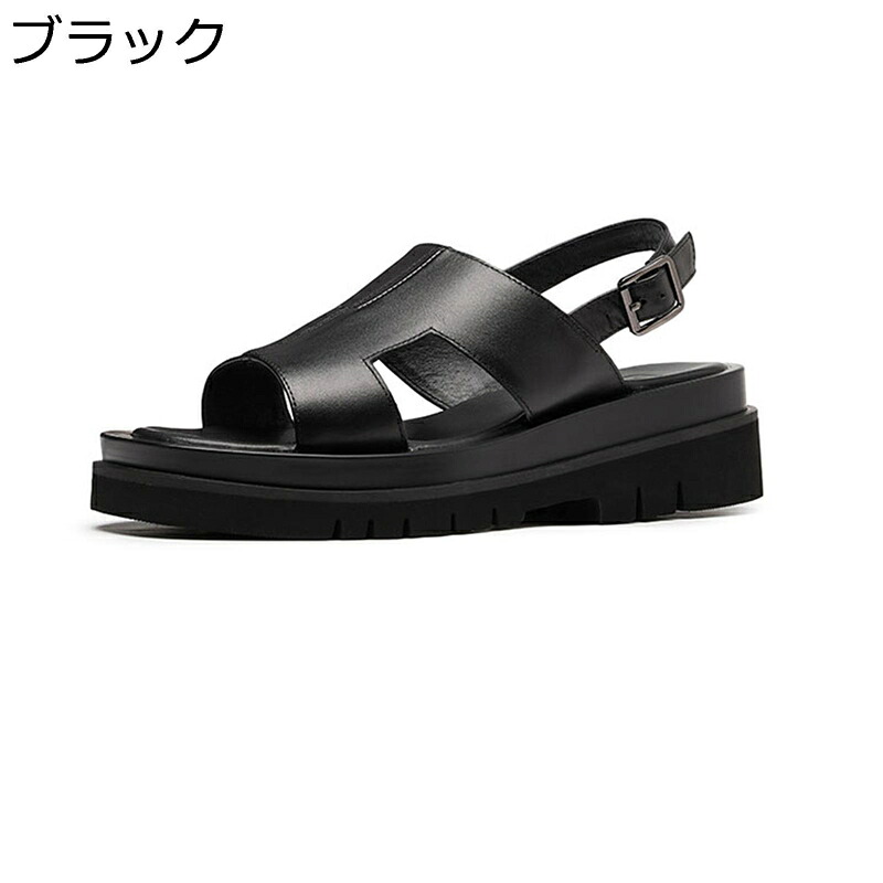 厚底 サンダル ストラップ ビーチサンダル メンズ バックストラップ 脱げない 調整可能 安定感 歩きやすい ローヒール フラット 本革 牛革 夏用 柔らか 滑りにくい パンチング ジュニア リゾート 旅行