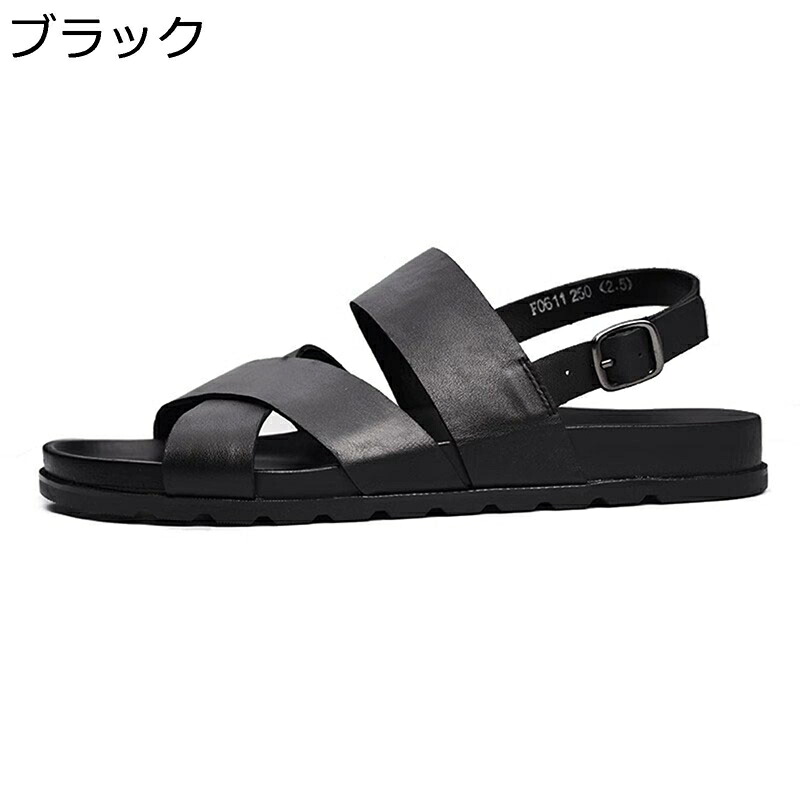 スポーツサンダル メンズ 本革 レザー 外履き サンダル 夏用 パックストラップ ベルト付き カジュアルシューズ ファッション 個性的 トレンド 日常履き ビーサン 滑り止め 履きやすい 運転