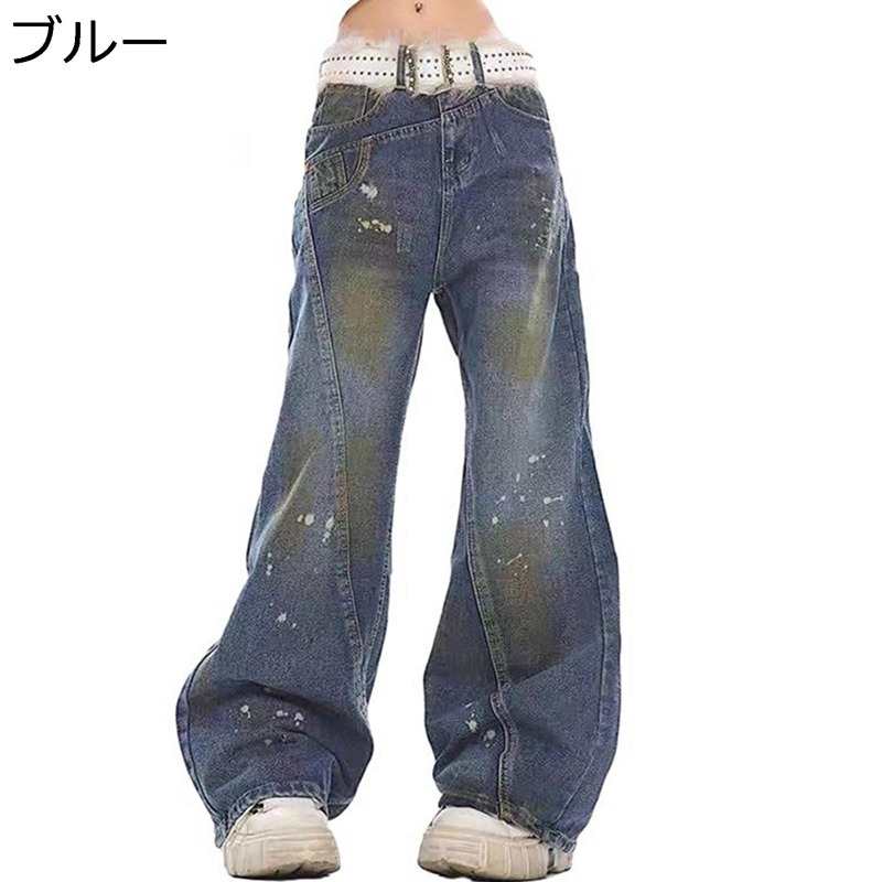 レディース デニムパンツ ロングパンツ ワイドジーンズ ビッグシルエット ヴィンテージ アメリカ風 春秋 カジュアル オシャレ 耐摩耗性 コーディネート 四季 カジュアル 通学 男女兼用 ボトムス