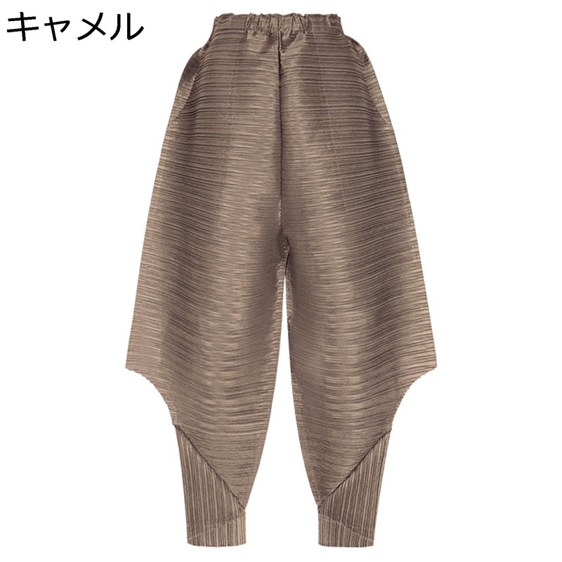 サルエルパンツ レディース ストレート テーパード ガチョウパンツ 9分丈 しわ加工 無地 フリーサイズ リラックス エスニック ウエストゴム 軽量 薄手 良い肌触り お出かけ 街着 通勤通学