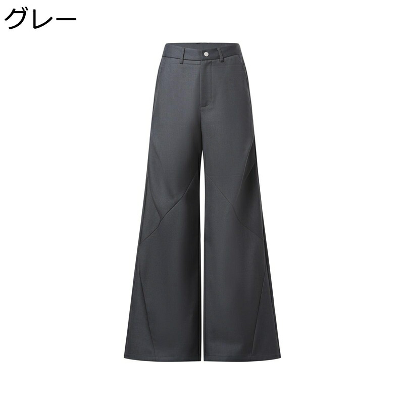 ワイドパンツ スーツパンツ レディース フレア 着痩せ 体型カバー ウエストゴム オーバーサイズ 通気性よい ルーズシルエット 薄手 落ち感 純色 コーディネート オフィス 外出 デイリー