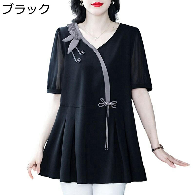 年がしら流行り物 半袖トップ 60代 70代 80代 夏服 炎節 夏 tプルオーバー トップ 上衣 通気性 好いたらしい ゆったり ビッグ大きさ Vのど首 今めかしい 好いたらしいめ 生まれ落ちる日差し上げ物 差し上げ物